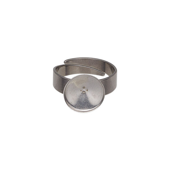 Ring, Almost Instant Jewelry®, stainless steel, 11mm round with SS47 rivoli setting, adjustable from size 5-9. Sold per pkg of 2. image number 0