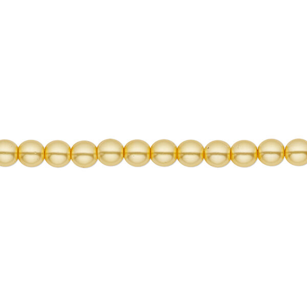 Bead, Czech pearl-coated glass druk, opaque yellow, 4mm round. Sold per 15-1/2" to 16" strand. image number 0