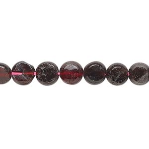 Garnet 1pkg1, flat round bead natural 15 inch 6-8mm