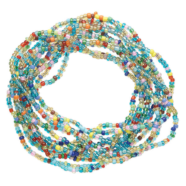Bracelet, stretch, glass, multicolored, 3mm wide, 7 inches. Sold per pkg of 12. image number 0