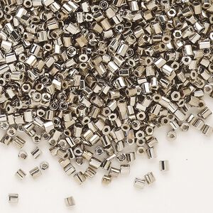 Seed bead, Dyna-Mites™, glass, pkg/1/2kg, #11 2-cut hex, opaque nickel finish, (573 11/0 2CUT).