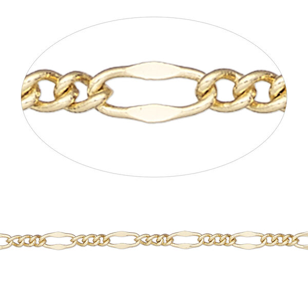 Chain, gold-finished brass, 3mm figaro. Sold per 50-foot spool. image number 0