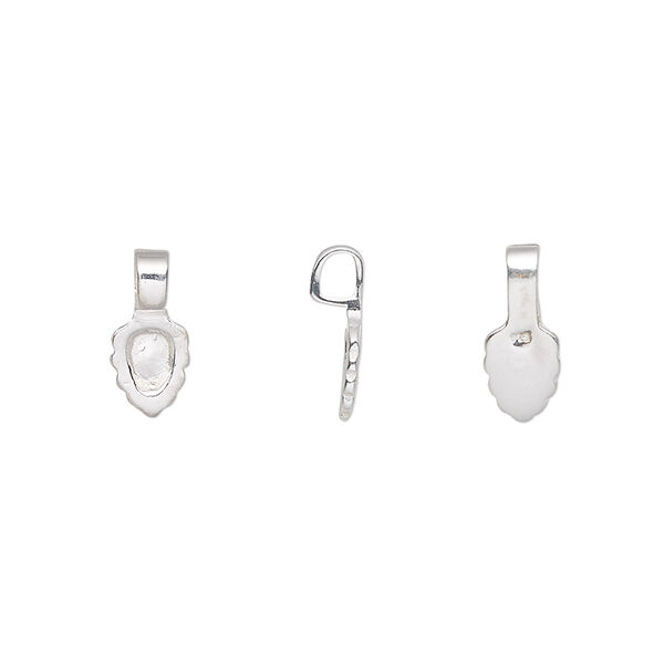 Bail, glue-on, sterling silver, 11x5mm with 7x5mm leaf flat base. Sold individually. image number 0