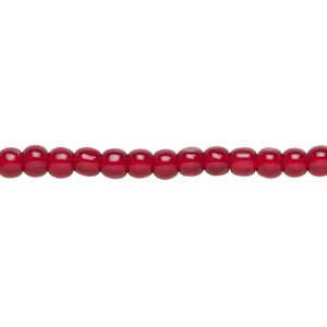 Bead, glass, red, 4mm round. Sold per 36-inch strand.