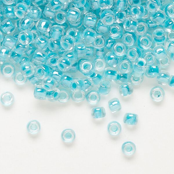 Glass Dyna-Mites™ seed bead 1pkg1, #6 round transparent inside dyed color sea green (245 6/0 RR) 1/2kg image number 0