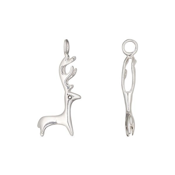 Charm 1pkg1 sterling silver / cubic zirconia 20.5x9mm 3D reindeer perpendicular loop, black image number 0