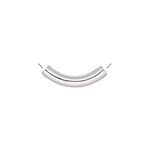 Bead, silver-plated brass, 19x3mm curved tube. Sold per pkg of 100.