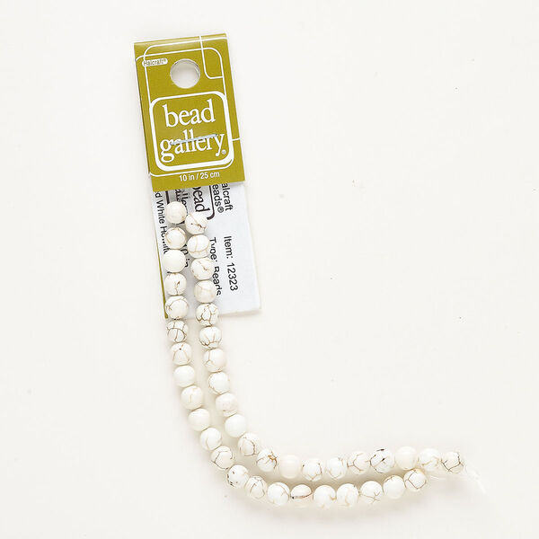 Bead, "magnesite" (resin) (imitation), white, 6mm round. Sold per 10-inch strand, approximately 40 beads. image number 0