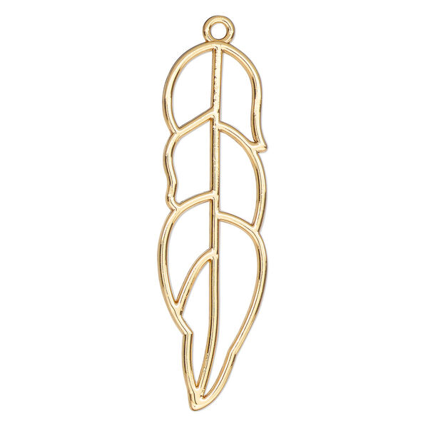 Component, resin frame, gold-finished "pewter" (zinc-based alloy), 58x17mm open feather. Sold per pkg of 2. image number 0