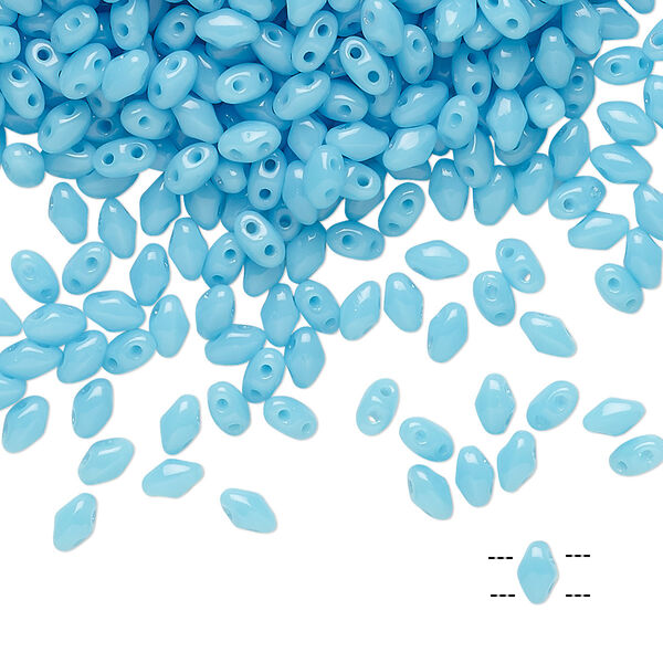 Bead, Preciosa Mini Twin™, Mini Pressed Twin, Czech pressed glass, opaque turquoise blue, 4x2.5mm oval with (2) 0.7mm holes. Sold per 50-gram pkg. image number 0