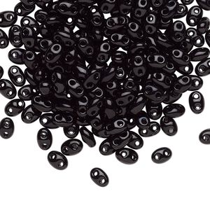 Seed bead, Preciosa Twin™ Czech glass, pkg/10g, 5x2.5mm oval, opaque black, (23980).