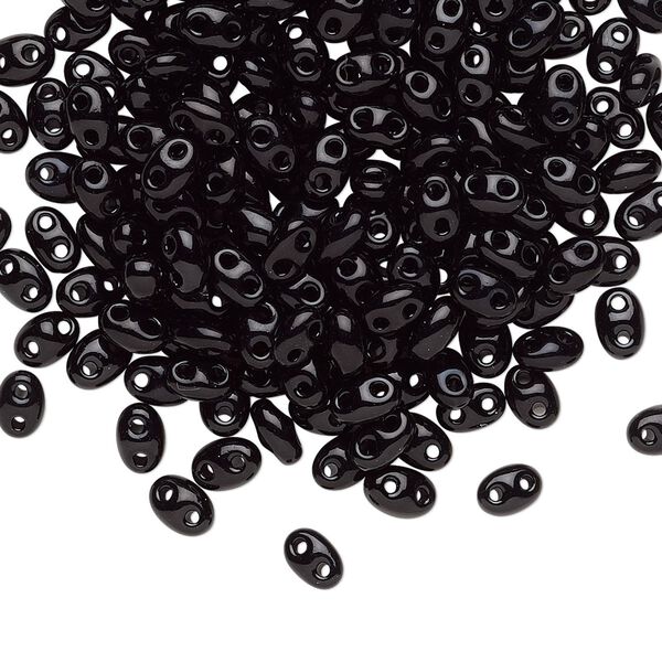 Seed bead, Preciosa Twin™ Czech glass, pkg/10g, 5x2.5mm oval, opaque black, (23980). image number 0
