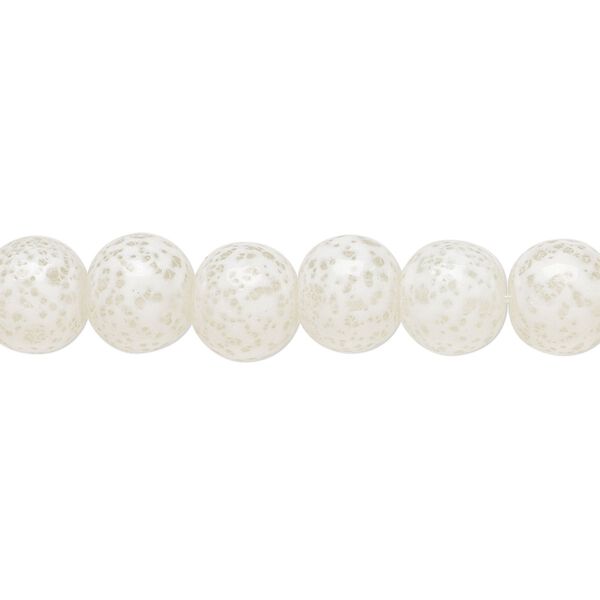 Bead, glass, opaque white and clear, 7-8mm round with random spotted pattern. Sold per 15-1/2" to 16" strand. image number 0