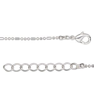 Bracelet, silver-plated brass, 1.3mm 3+1 bead, 7-1/2 inch with 1-3-inch extender chain and lobster claw clasp. Sold per pkg of 2.