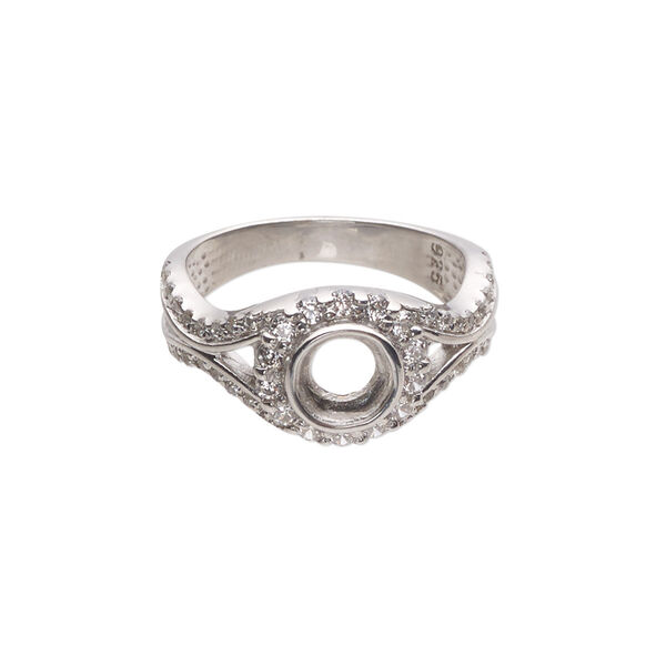Ring, Almost Instant Jewelry®, rhodium-plated sterling silver and cubic zirconia, clear, 11mm wide with open back and SS29 or 6mm glue-in setting, size 7. Sold individually. image number 0