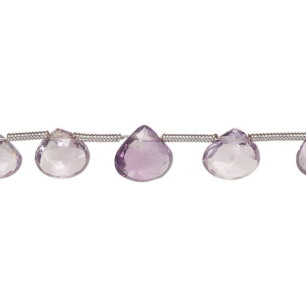 Amethyst 1pkg16, hand-cut top-drilled faceted puffed teardrop bead natural B- grade, graduated 6-9mm image number 0