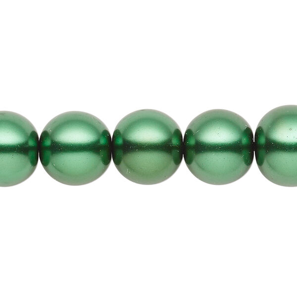 Bead, crystal pearl, forest green, 11-12mm round. Sold per 15-1/2" to 16" strand, approximately 30 beads. image number 0