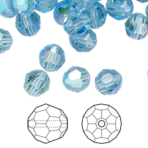 Bead 288pk aquamarine shimmer, Swarovski® 8mm round 5000 image number 0