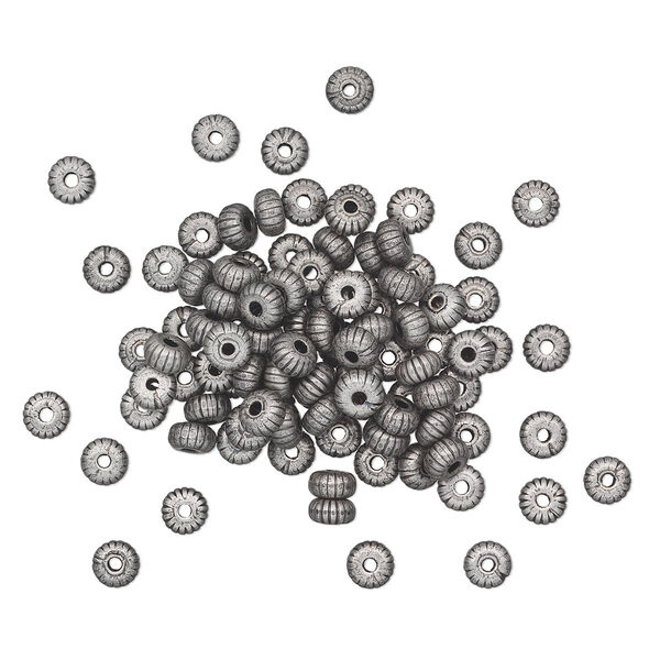 Bead, antique silver-plated brass, 4.5x2.5mm corrugated rondelle. Sold per pkg of 100. image number 0