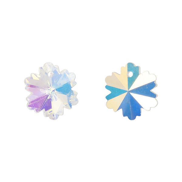 Drop, glass, translucent clear AB, 14mm snowflake. Sold per pkg of 10. image number 0