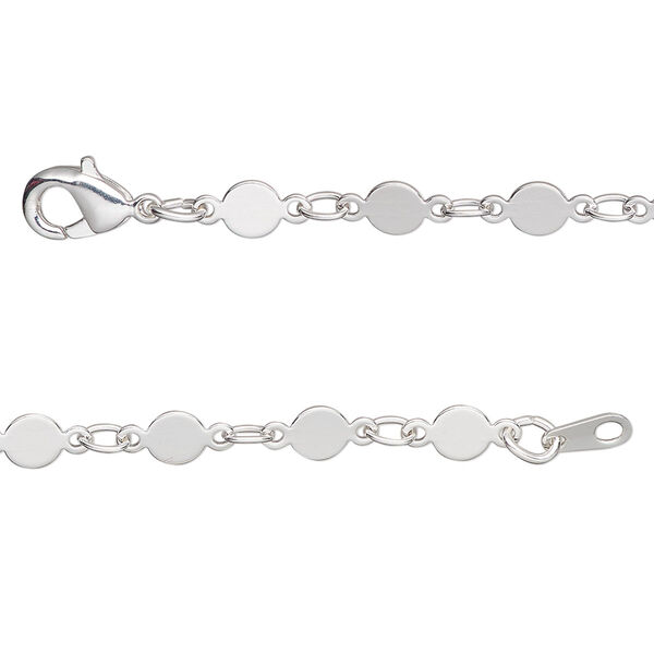Chain, silver-plated brass, 4mm mirror, 24 inches with lobster claw clasp. Sold individually. image number 0