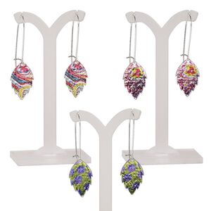 Earring mix, mylar / imitation rhodium-plated steel / "pewter" (zinc-based alloy), multicolored, 2-1/4 inches with leaf and kidney ear wire. Sold per pkg of 3 pairs.