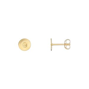 Earstud 1pkg2 14Kt gold, 6mm flat pad / 7-8mm round setting / earnuts, 1 pair