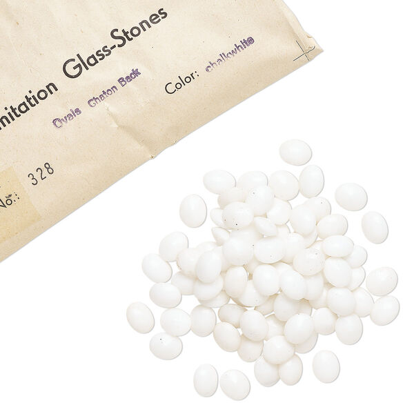 Embellishment, vintage glass, chalkwhite, 10x8mm faceted oval fancy stone. Sold per pkg of 144 (1 gross). image number 0
