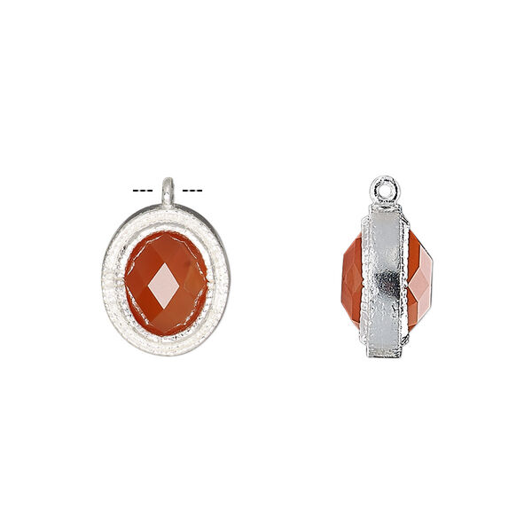 Drop, carnelian (dyed / heated) and sterling silver, 13x11mm double-sided faceted oval. Sold individually. image number 0