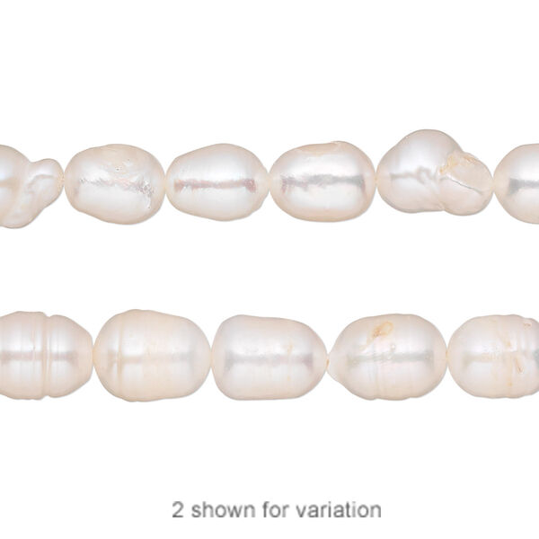 Pearl, cultured freshwater (bleached), white, 6-7mm rice, D grade, Mohs hardness 2-1/2 to 4. Sold per 14-inch strand. image number 0