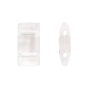 Bead, acrylic, clear, 18x9mm double-drilled faceted puffed rectangle, fits up to 10mm bead. Sold per pkg of 20.