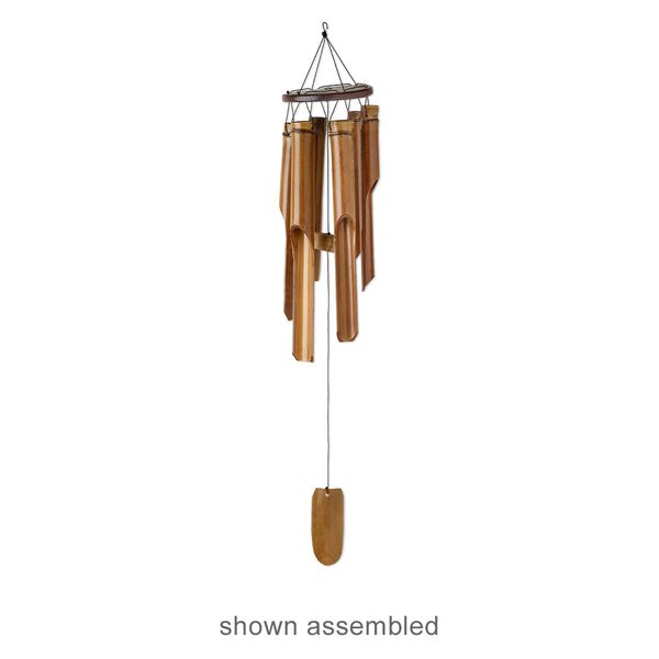 Wind chime, bamboo / teak wood, 1pk of 10 pieces, mixed sizes / shapes, lacquered image number 1