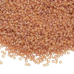 Seed bead, Miyuki, glass, pkg/35g, #15 rocaille, translucent matte rainbow topaz, (RR-133FR).