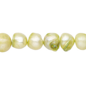 Freshwater pearl 1pkg1, semi-round, 15 inch light chartreuse 8-12mm cultured