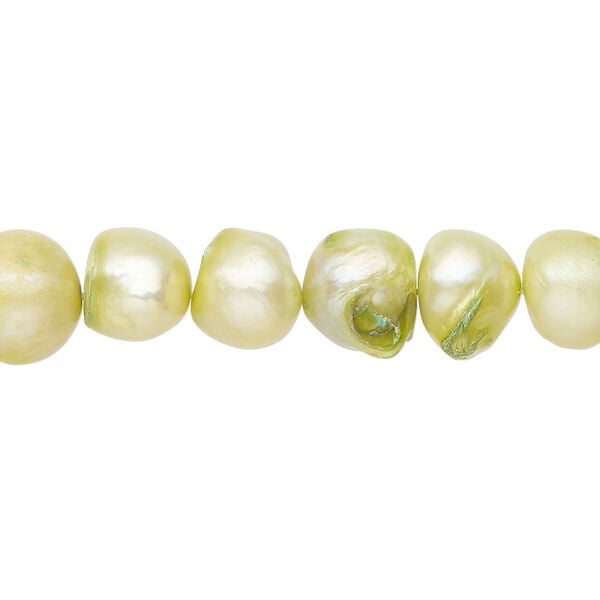 Freshwater pearl 1pkg1, semi-round, 15 inch light chartreuse 8-12mm cultured image number 0