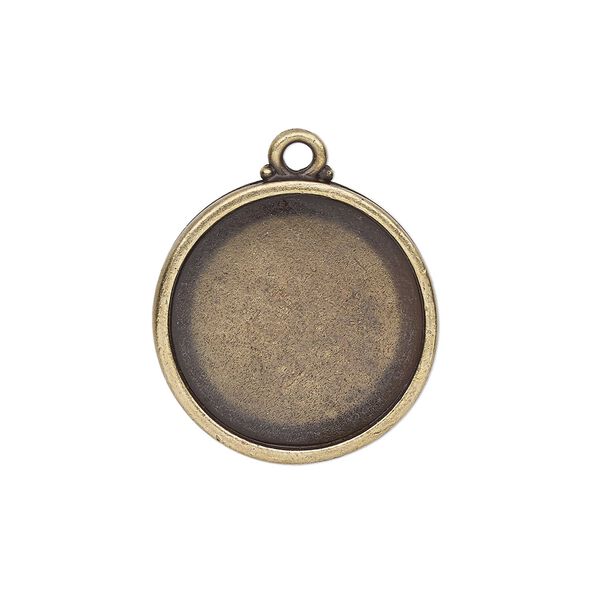 Drop, TierraCast®, antique brass-plated pewter (tin-based alloy), 29mm round with poppy design, 25.5mm cabochon setting. Sold individually image number 0