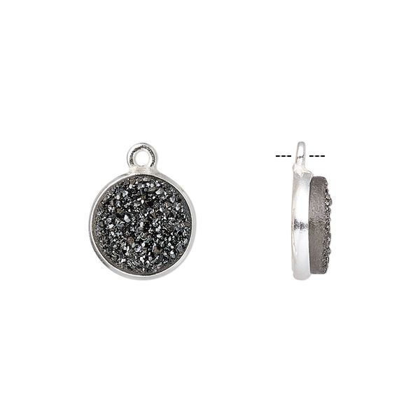 Druzy agate / sterling silver 1pkg1, electrocoated hand-cut flat round drop 11mm image number 0