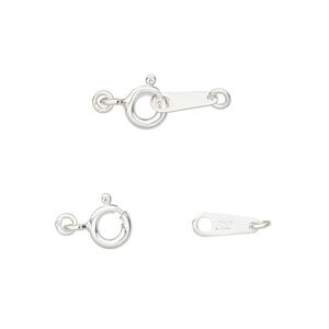 Springring 1pkg2 sterling silver, 6mm / 9x3mm chain tab / 3mm closed jump ring, clasp 1-strand