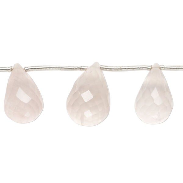 Rose quartz 1pkg13, hand-cut top-drilled micro-faceted briolette bead natural graduated 12x8mm-18x12mm image number 0