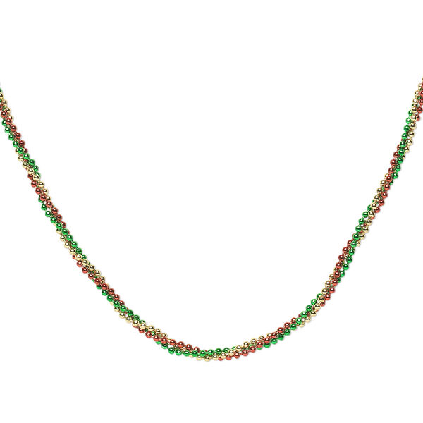 Chain, brass, gold / green / red, 1.5mm ball, 24 inches with ball chain connector. Sold per pkg of 3. image number 0