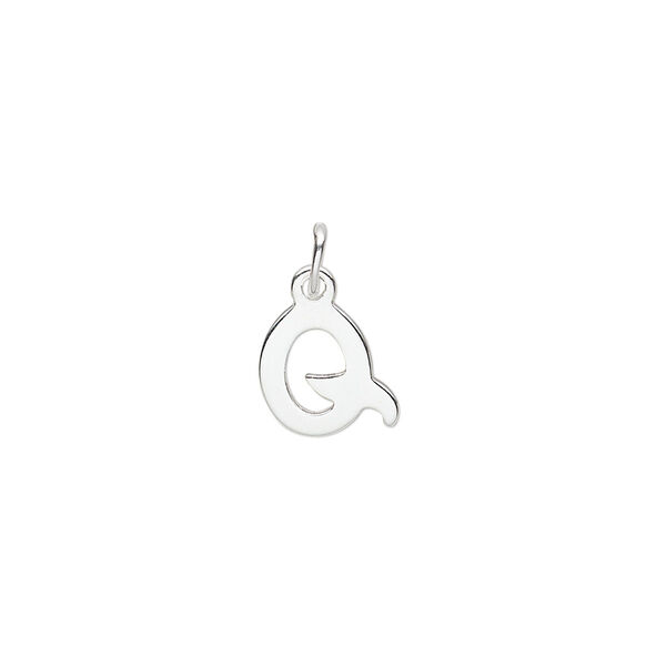 Charm, sterling silver, 9mm single-sided block alphabet letter "Q." Sold individually. image number 0
