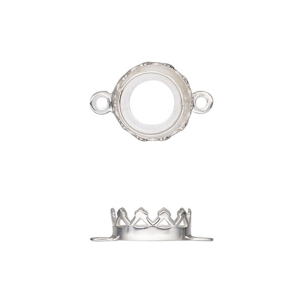 Link, sterling silver, 11mm round with triangle edge and open back with 10mm round cabochon bezel setting. Sold individually. image number 0