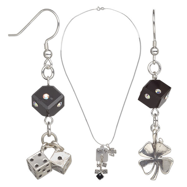 Necklace and earring set, One of a Kind Jewelry, antiqued sterling silver and glass, jet and crystal AB, 20-inch necklace. Only one available. image number 0