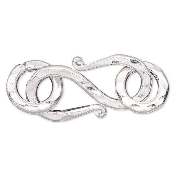 Clasp, S-hook, Hill Tribes, silver-plated copper, 24x11mm with 10mm hammered jump ring. Sold individually. image number 0