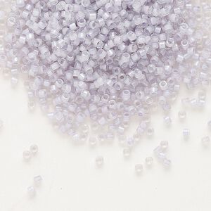 Seed bead, Delica®, glass, pkg/7.5g, #11 round, translucent pale violet-lined luster crystal clear (DB-0080).