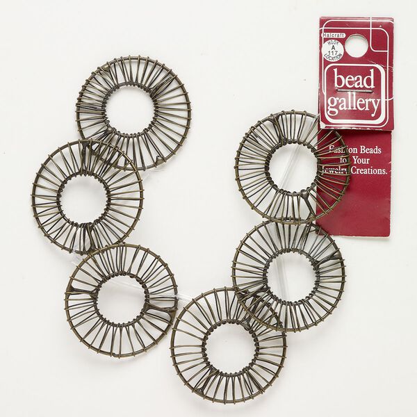 Focal, antique brass-finished steel, 40mm wire-wrapped donut. Sold per pkg of 6. image number 0