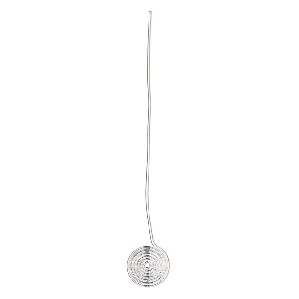Head pin 1pkg2 silver-plated brass, 2 inches with 10mm swirl, 22 gauge. image number 0