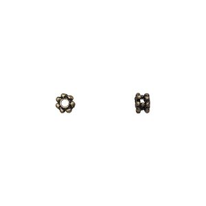 Bead, antique brass-finished "pewter" (zinc-based alloy), 4x3mm double rondelle. Sold per pkg of 24.