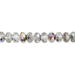 Bead, Czech fire-polished glass, clear vitrail, 7x5mm faceted rondelle. Sold per pkg of 600 (1/2 mass).
