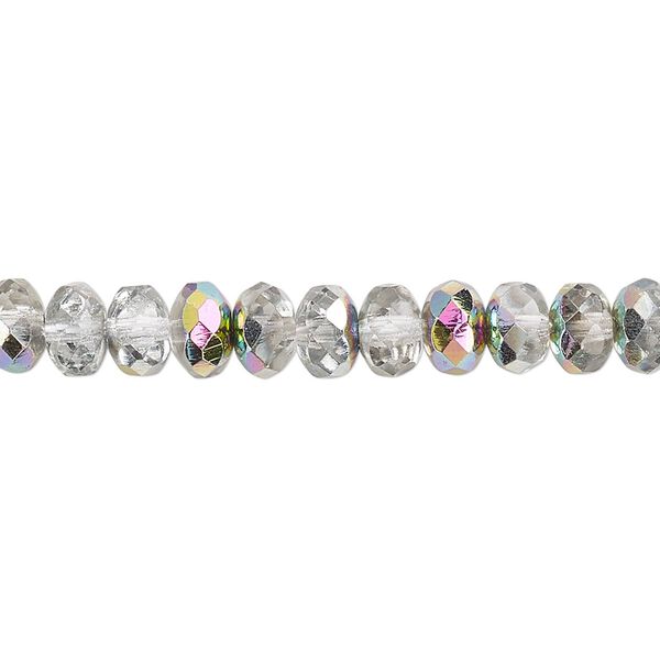 Bead, Czech fire-polished glass, clear vitrail, 7x5mm faceted rondelle. Sold per pkg of 600 (1/2 mass). image number 0
